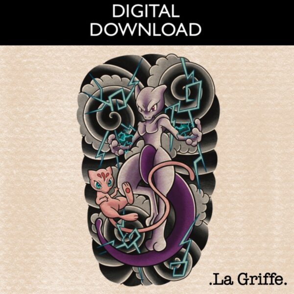 Mew Mewtwo TATTOO STENCIL – DIGITAL DOWNLOAD