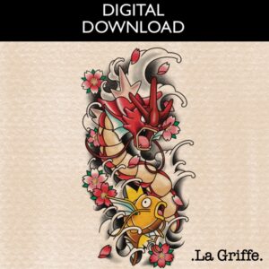 Gyarados Magikarp  – TATTOO STENCIL – DIGITAL DOWNLOAD